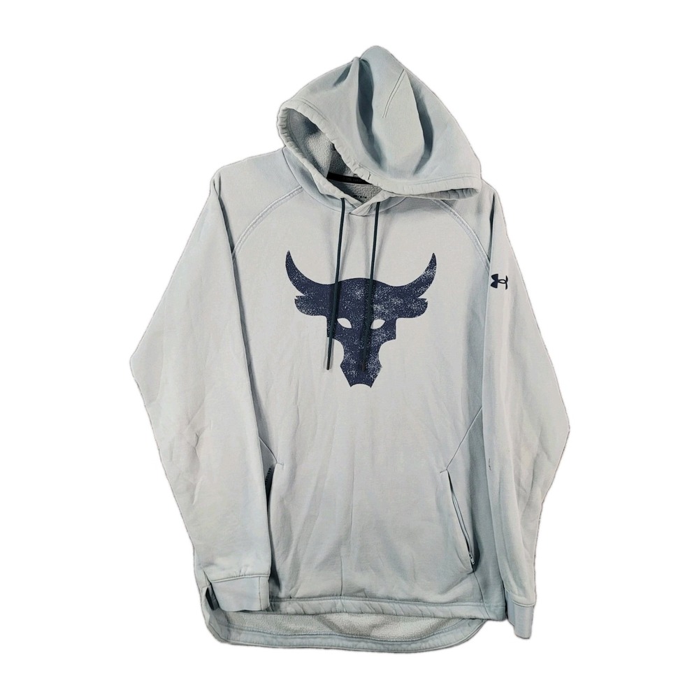 Under Armour Project Rock Sweater Mens Medium Light Blue Pullover Hoodie Workout